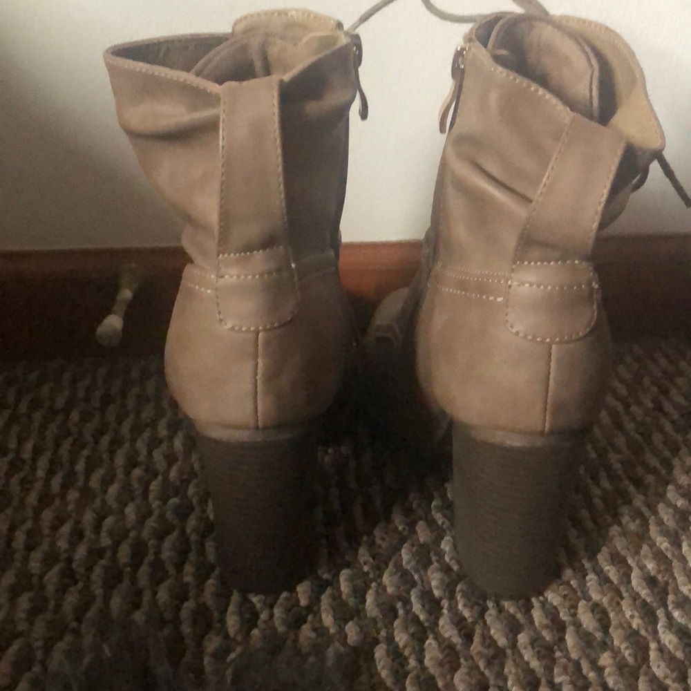 Taupe lace up heeled boots